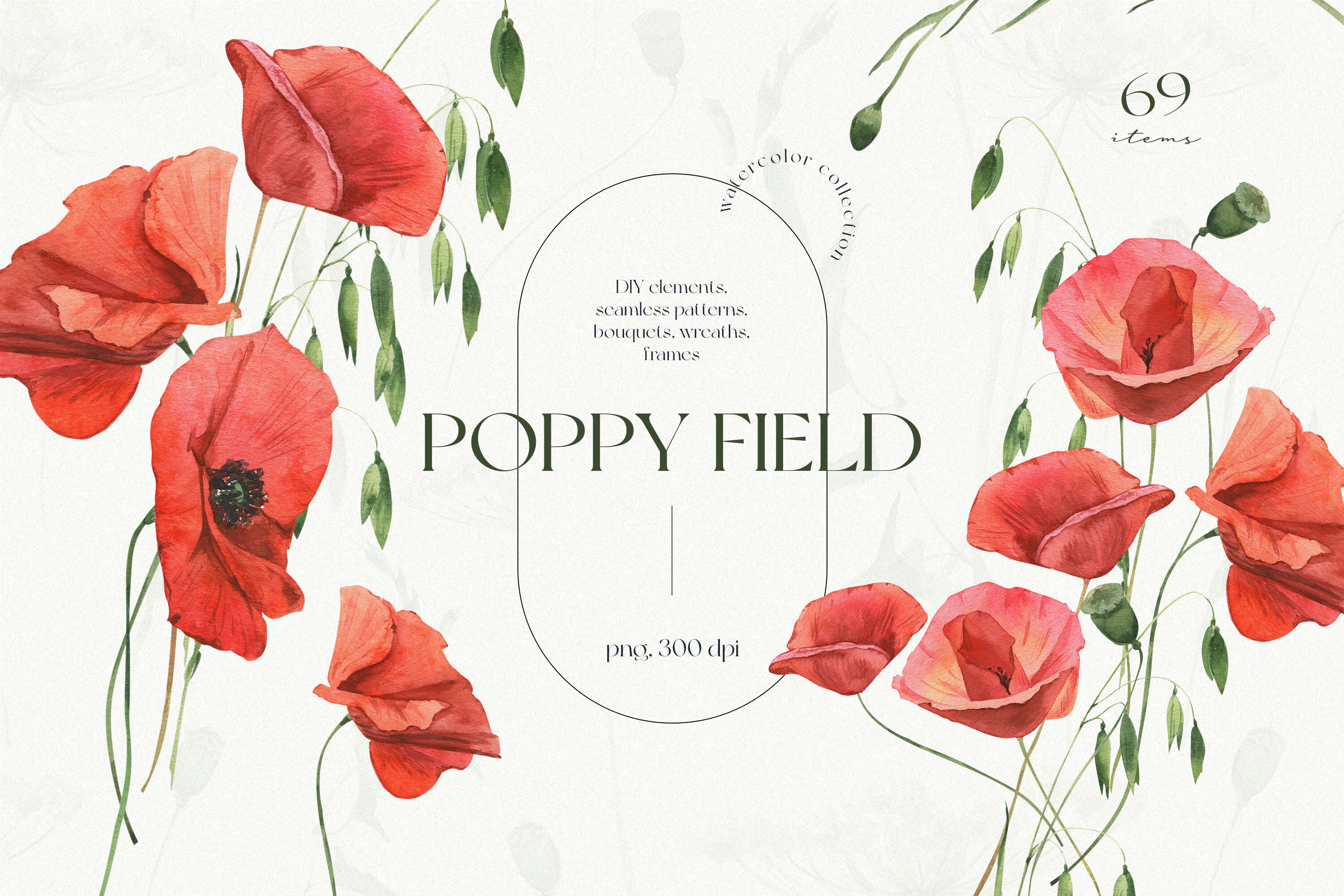 Poppy Field Watercolor Collection By BolshoyMaArt | TheHungryJPEG