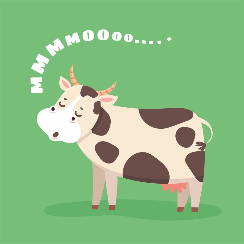 Cartoon cow. Happy farm cattle on grass field. Cute cow goes moo. Milk By  Tartila | TheHungryJPEG