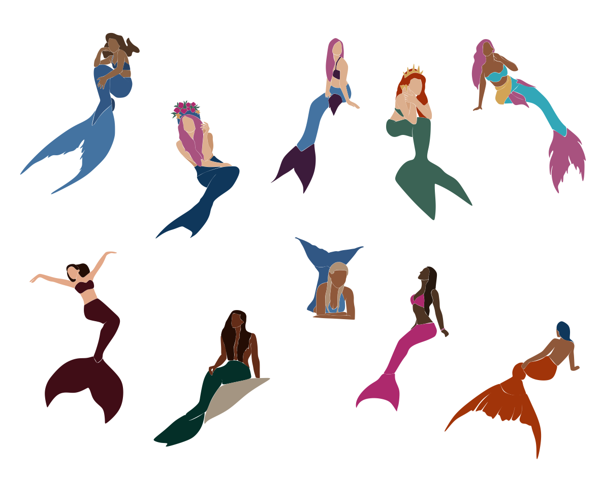 Download Abstract Mermaids Vector Illustration Magical Creatures Sea Clipart Swimsuite Svg African American Black Women Colorful Female Png Beach Girls Digital Art Silhouette Illustration Fashion Woman By Yanamides Thehungryjpeg Com