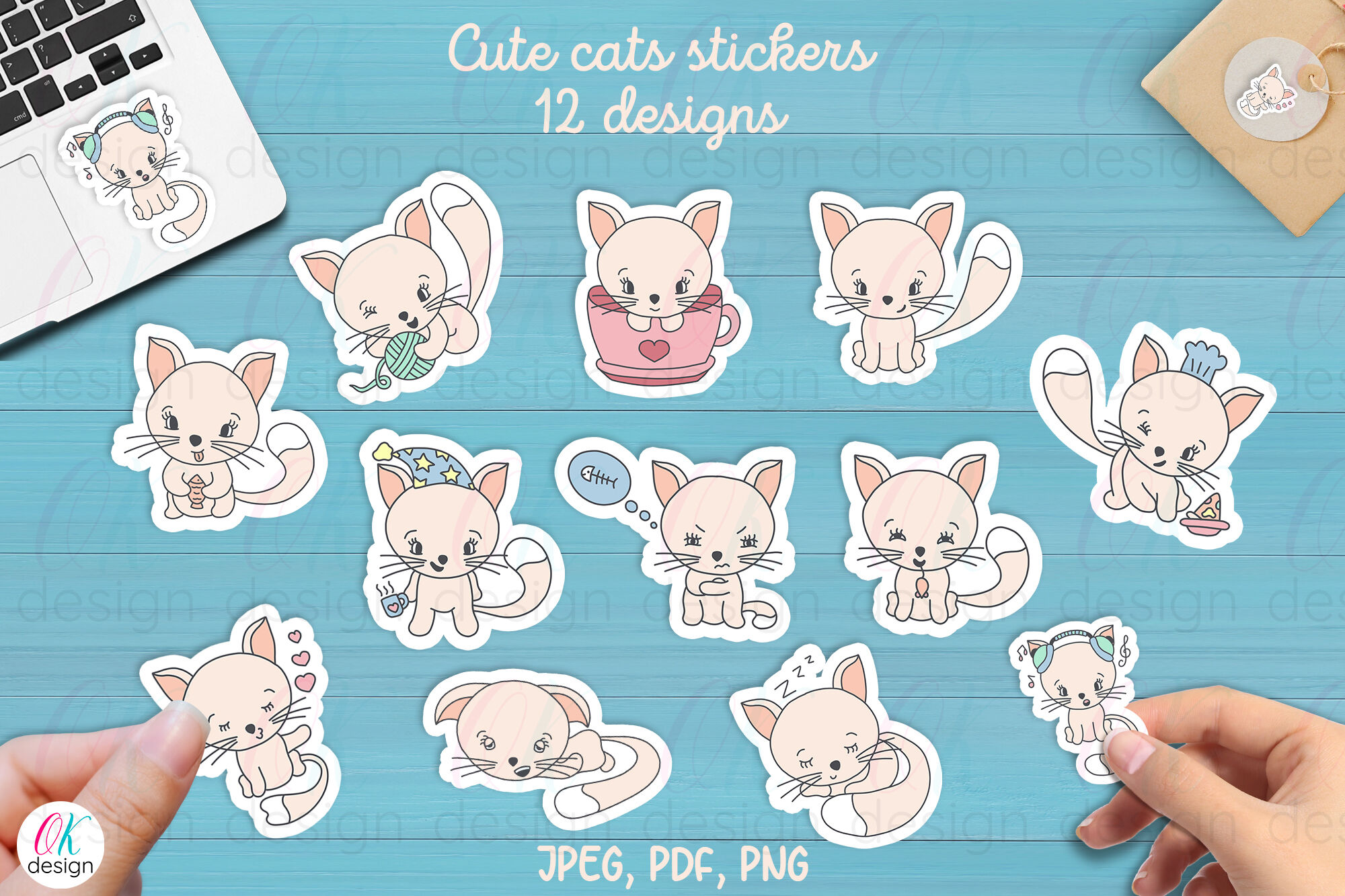Kawaii Cats Stickers - Printable Sticker Sheets for Cricut