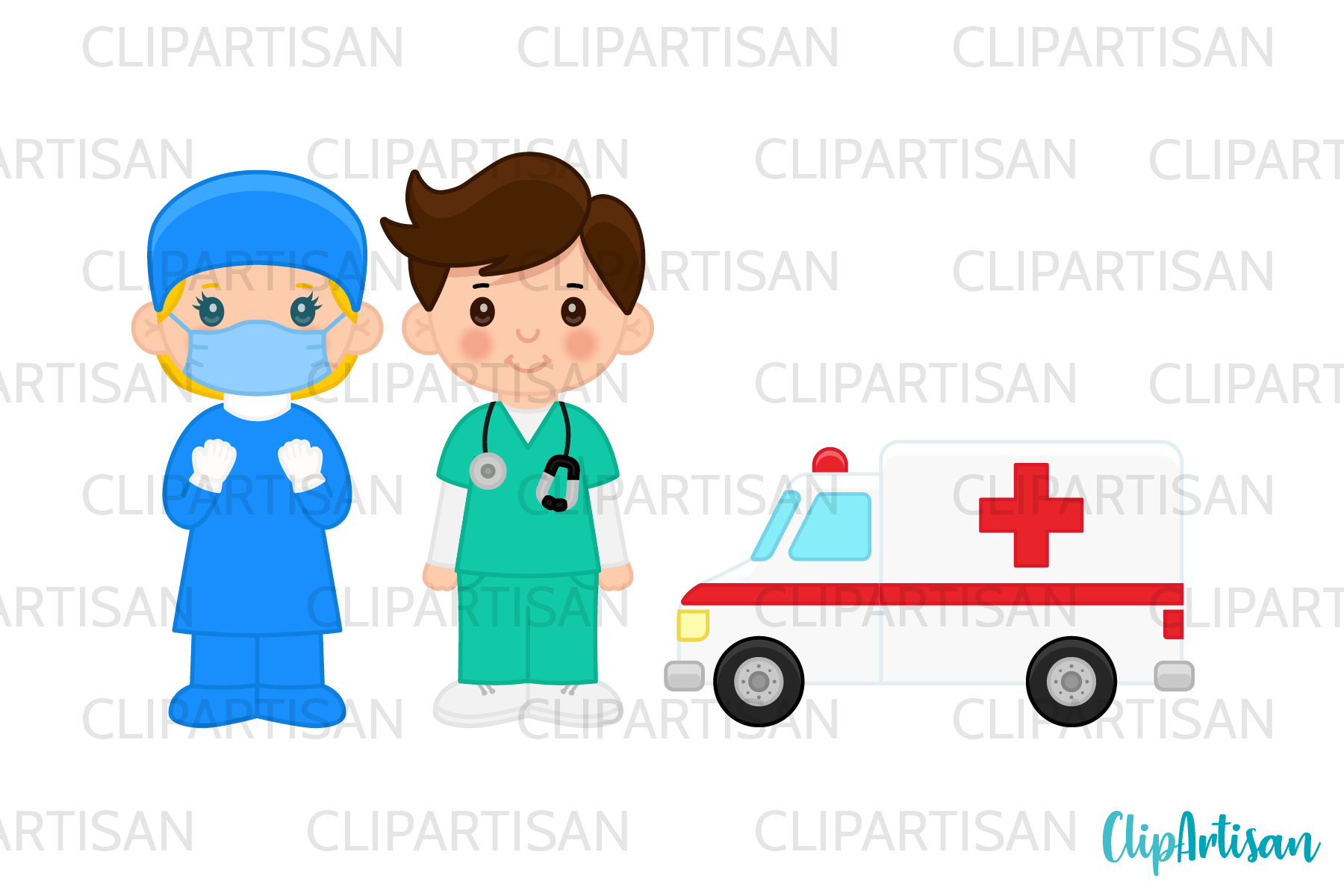 Doctor and Nurse Clipart, Hospital Clip Art, Ambulance By ClipArtisan |  TheHungryJPEG