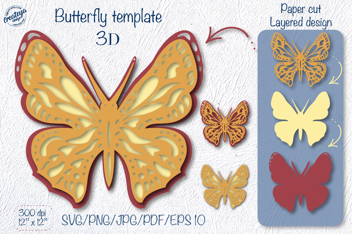 Free 3D Layered Butterfly Svg Free SVG PNG EPS DXF File