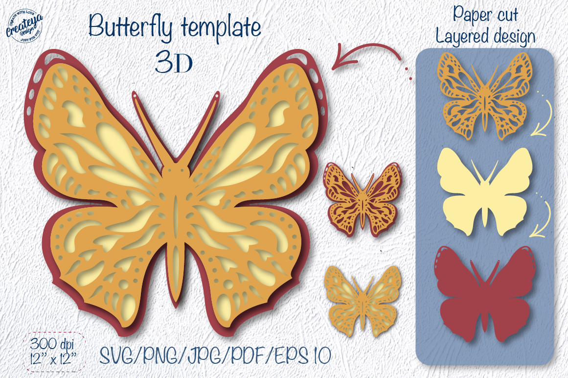 Download Butterfly Svg Layered 3d Template For Cricut Project By Createya Design Thehungryjpeg Com