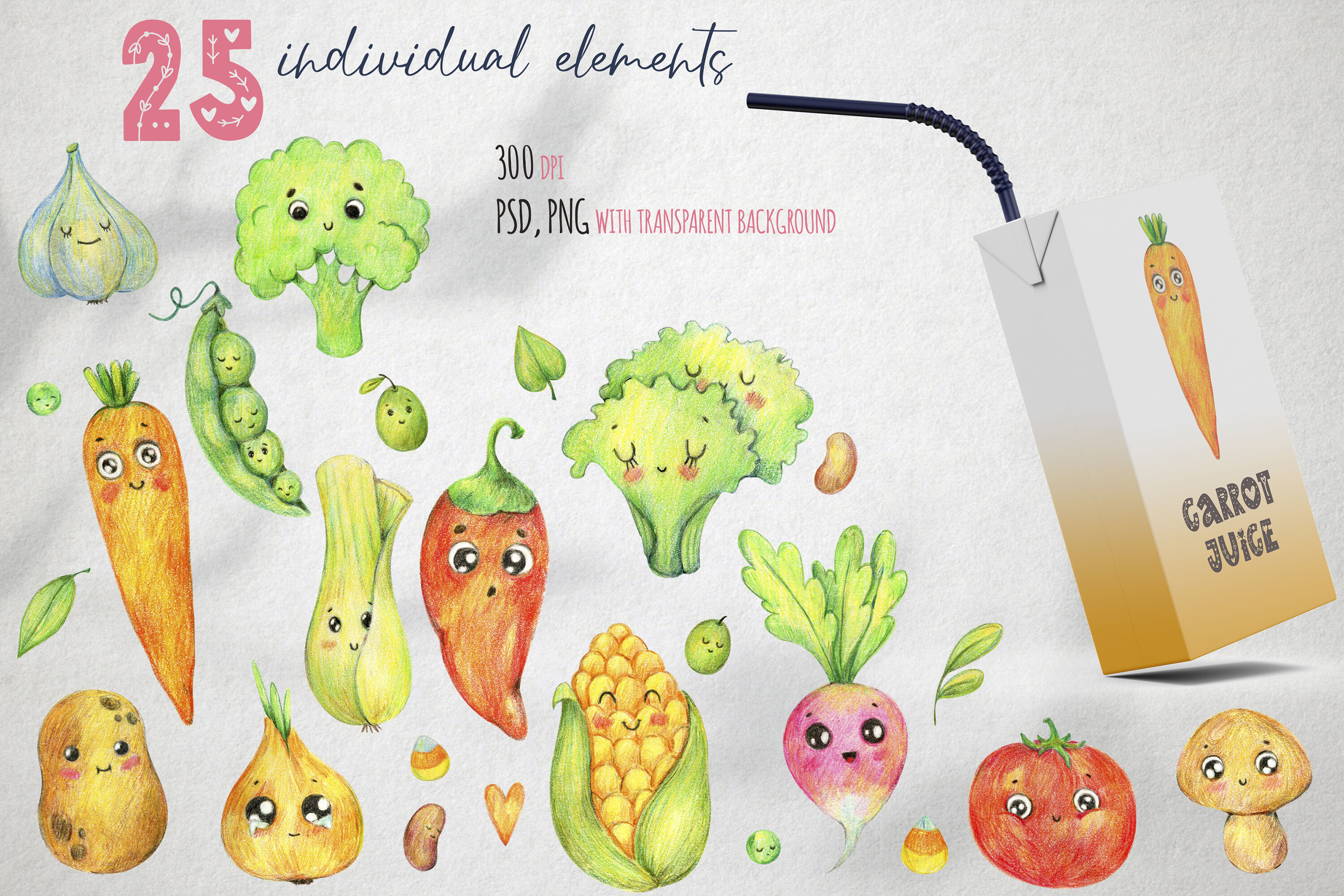 Cute vegetables clipart. Digital paper set By Tatbezogluk | TheHungryJPEG