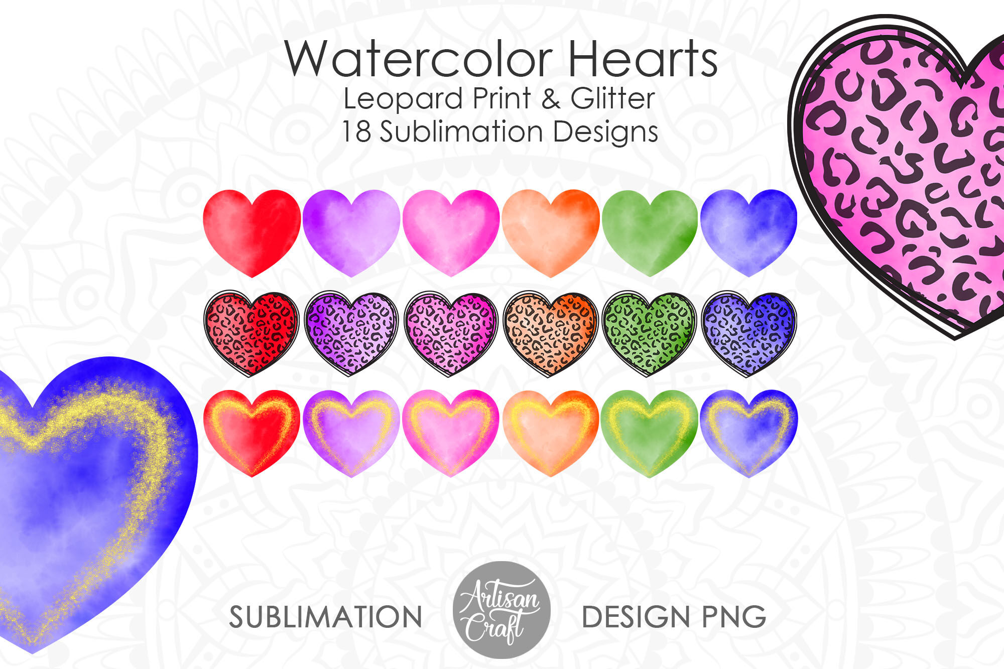 Download Watercolor Hearts Leopard Print Heart Glitter By Artisan Craft Svg Thehungryjpeg Com