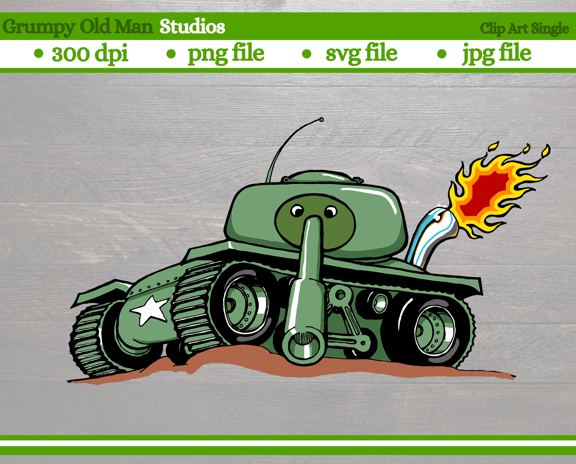 Cartoon Army Tank | WW2 US Sherman By Grumpy Old Man Studios | TheHungryJPEG