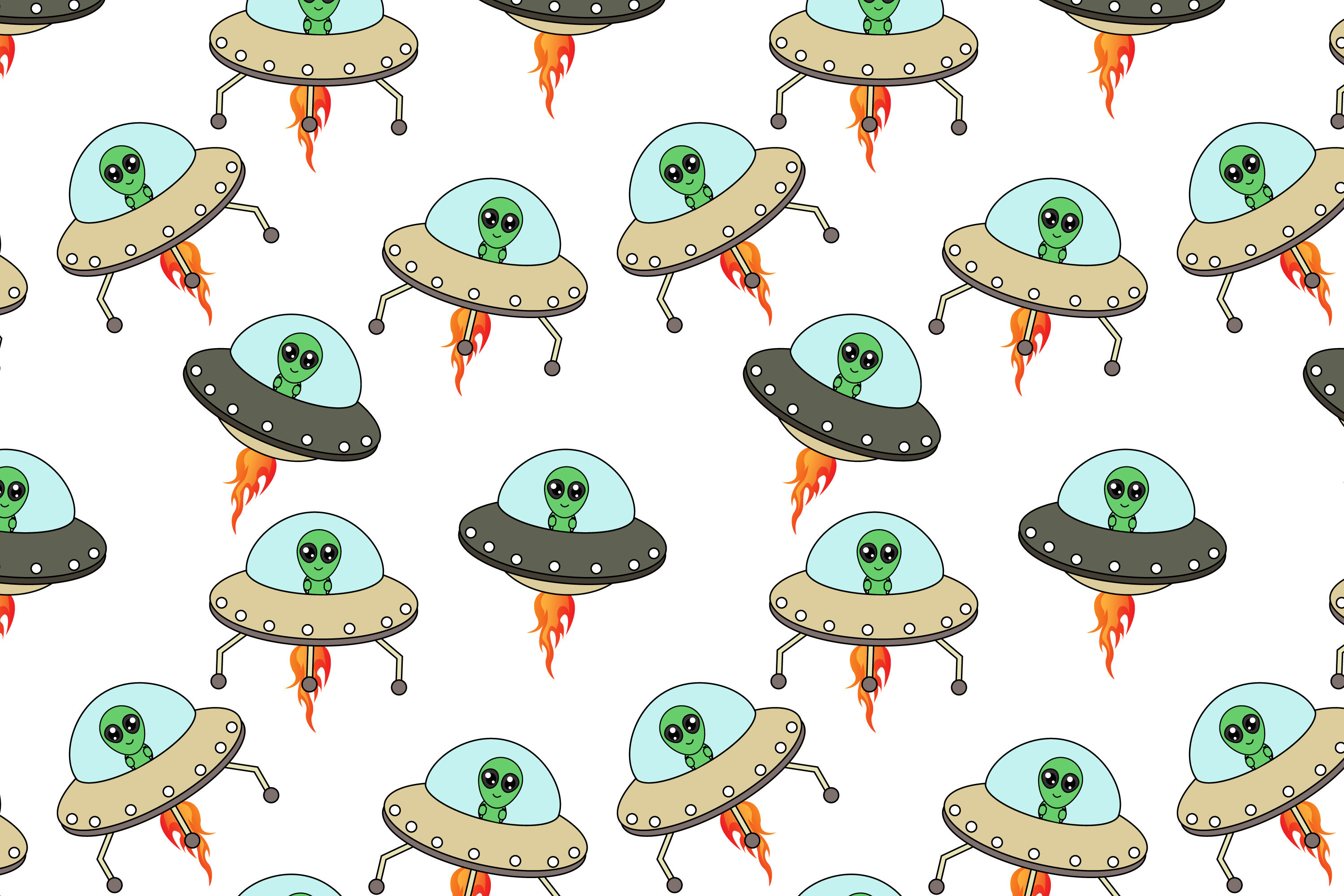 cute UFO and Alien Cartoon pattern By CurutDesign | TheHungryJPEG
