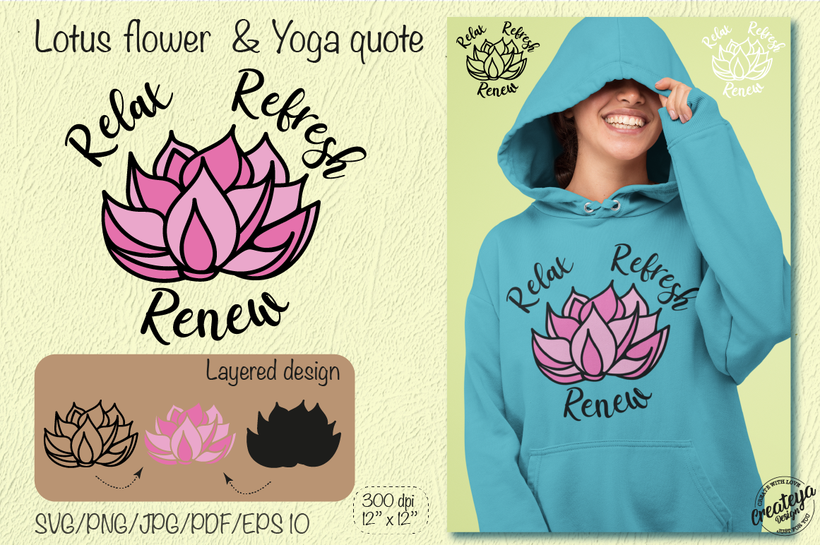 Download Lotus Flower Svg Template With Yoga Inspirational Quote Relax Refresh By Createya Design Thehungryjpeg Com