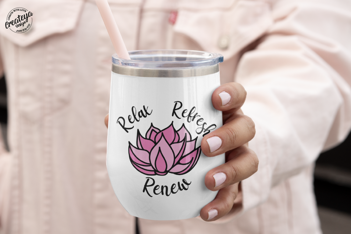 Download Lotus Flower Svg Template With Yoga Inspirational Quote Relax Refresh By Createya Design Thehungryjpeg Com