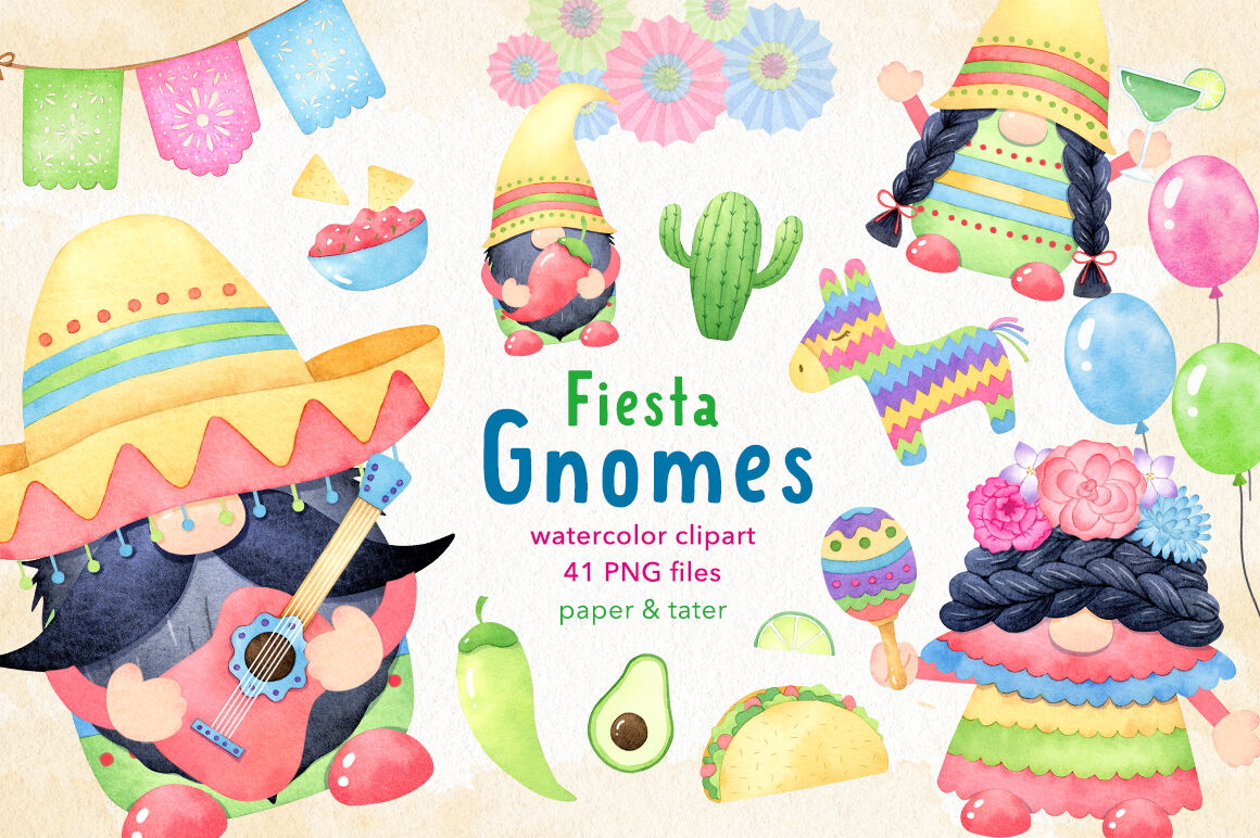 Download Watercolor Cinco De Mayo Fiesta Gnomes Clipart Mexican Party By Paperandtater Thehungryjpeg Com