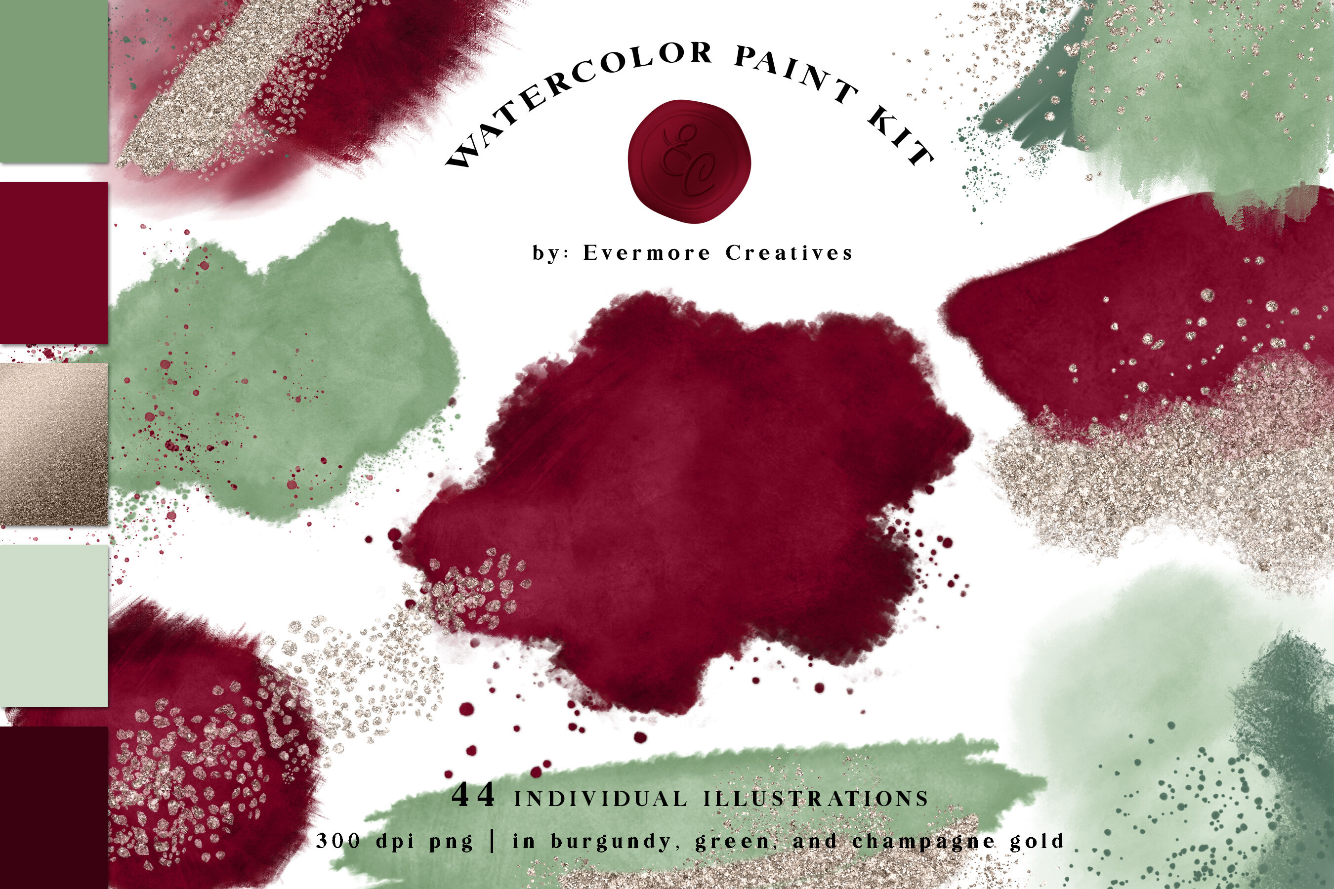 Mekanisk Gud Empirisk Wine Red & Sage Green Abstract Watercolor Paint Kit By Lulus Digital Design  | TheHungryJPEG