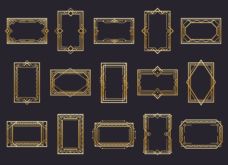 Golden art deco line frames By vectortatu | TheHungryJPEG