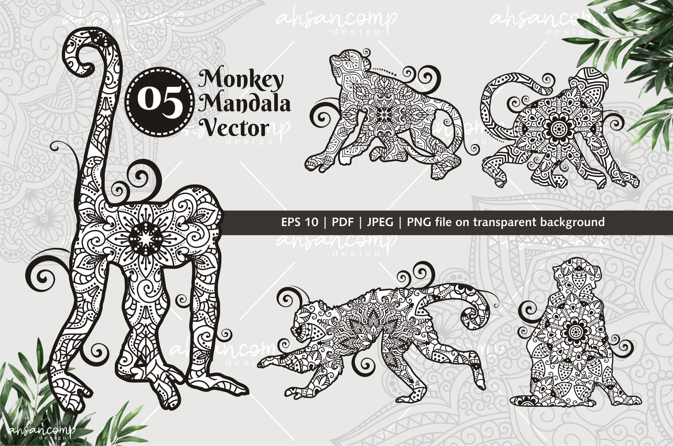 Download Monkey Mandala Vector Bundle By Ahsancomp Studio Thehungryjpeg Com