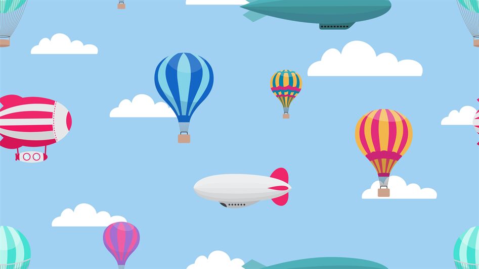 Hot air balloons. Cartoon air transport pattern. Balloon airship in cl By  Microvector | TheHungryJPEG