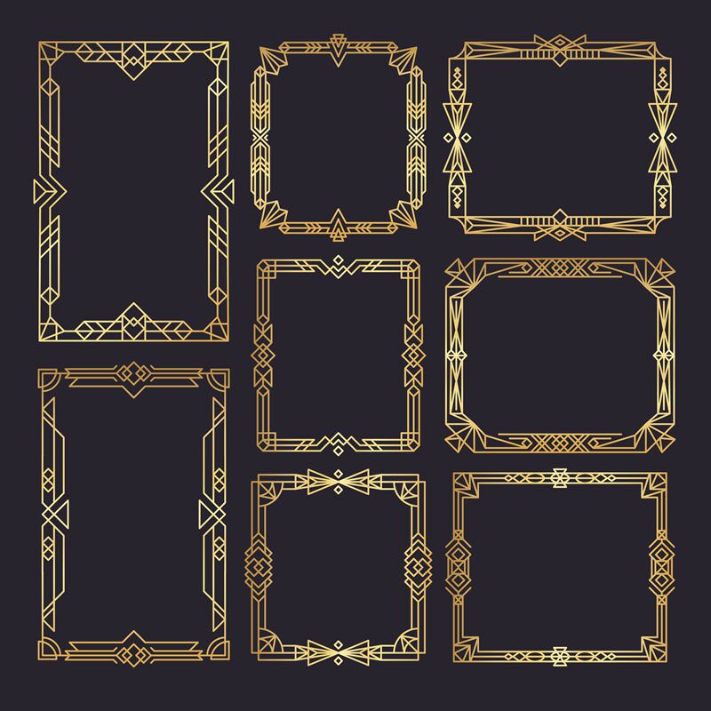 Art deco frames. Wedding frames template 1920s decor style golden bord ...