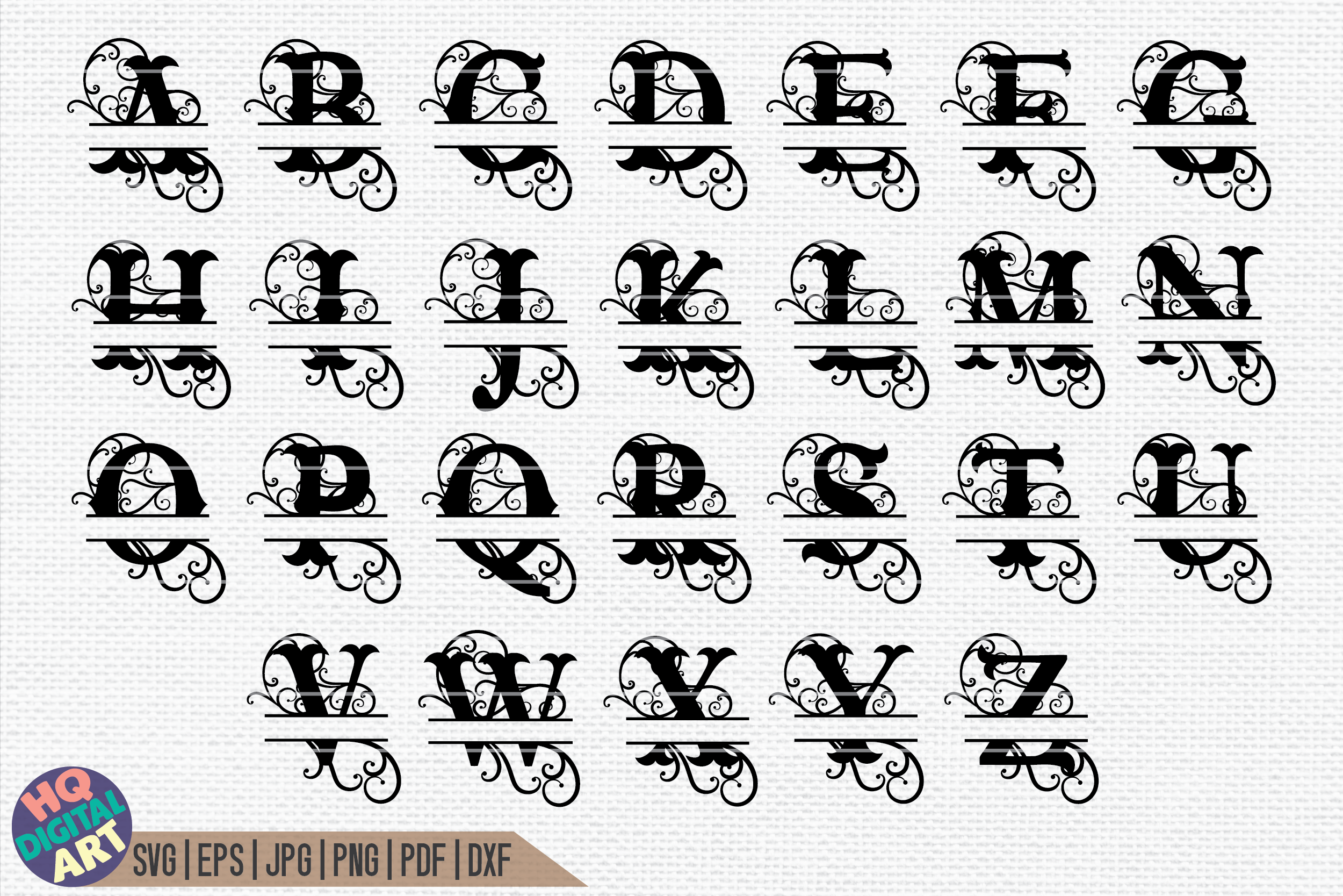 Download Western Split Monogram Alphabet Svg 26 Split Letters By Hqdigitalart Thehungryjpeg Com