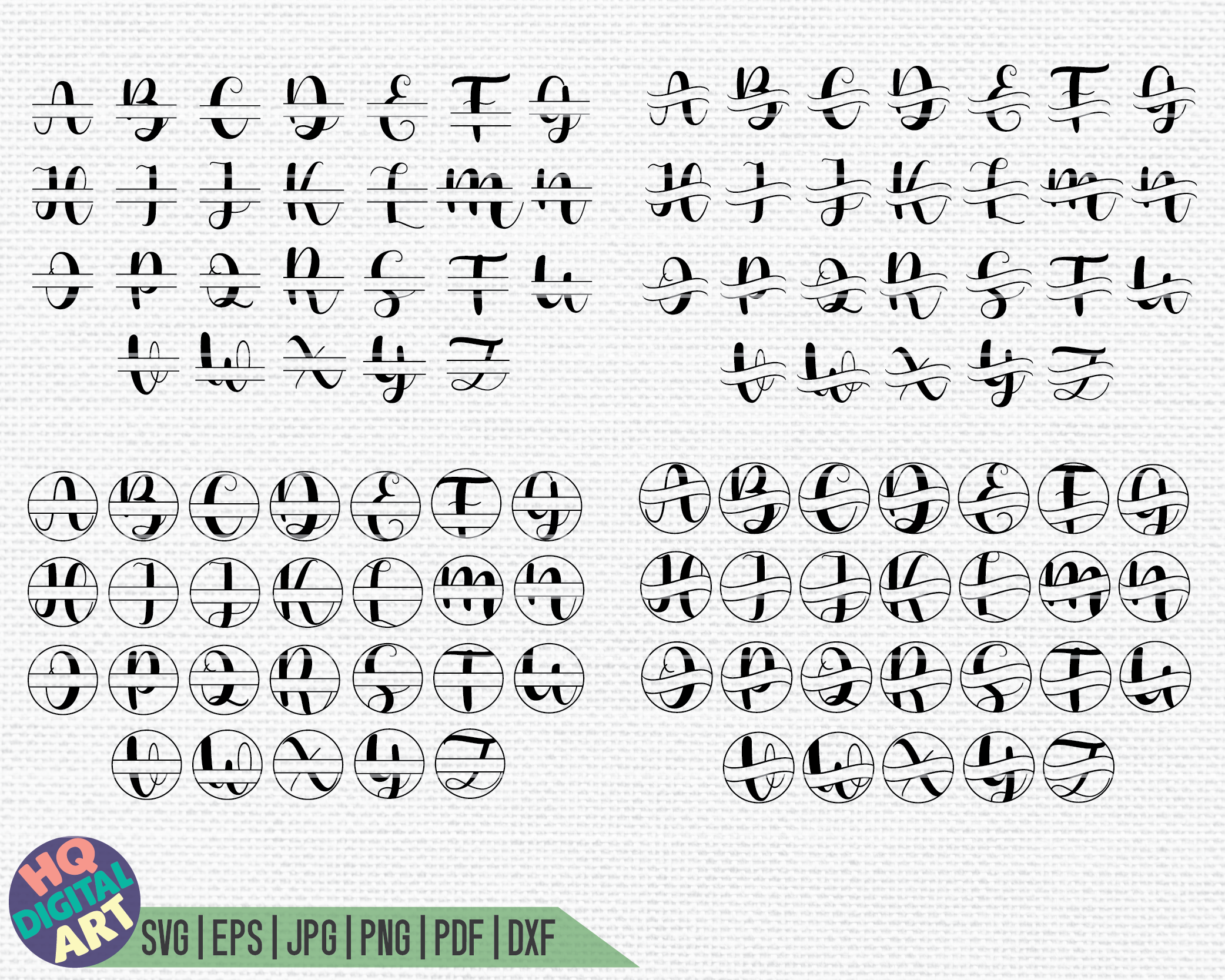 Floral Split Monogram Alphabet SVG, 26 Split Letters By HQDigitalArt