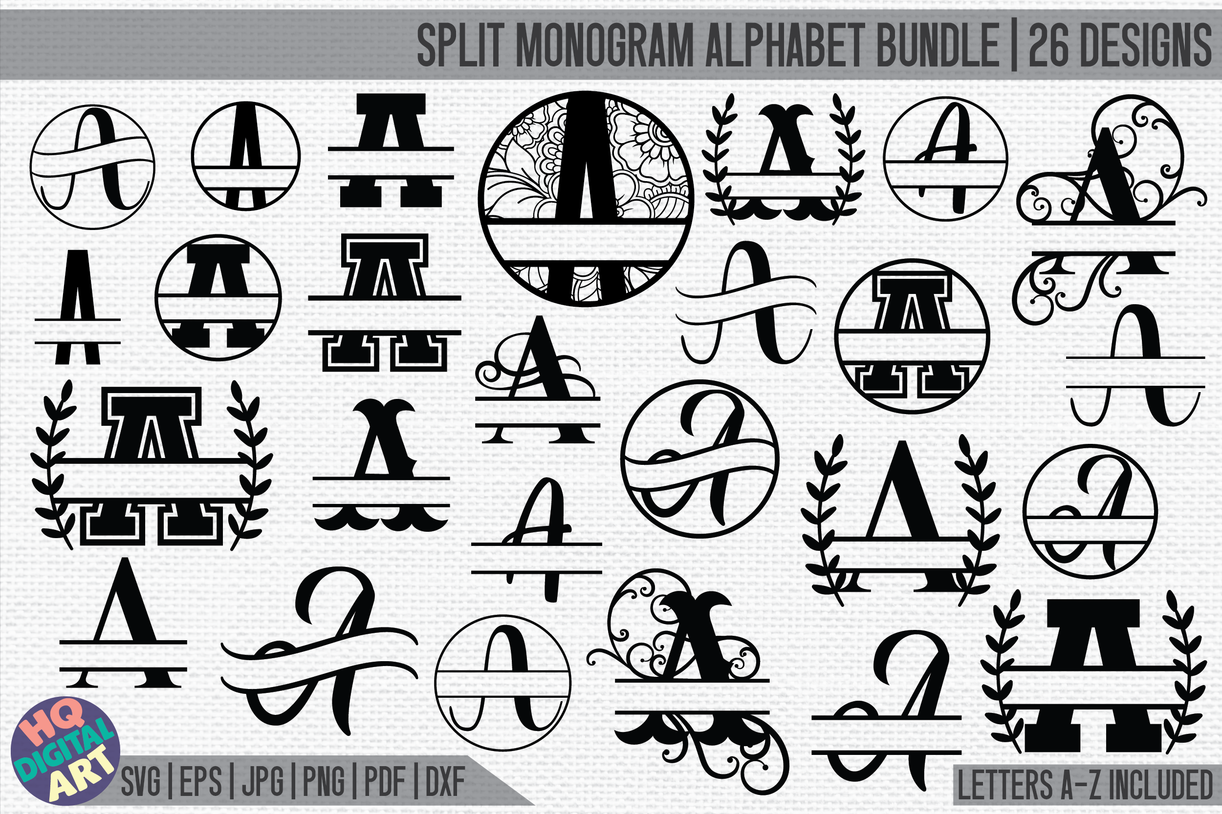 Download Huge Split Monogram Alphabet Bundle Svg 26 Split Letter Designs By Hqdigitalart Thehungryjpeg Com