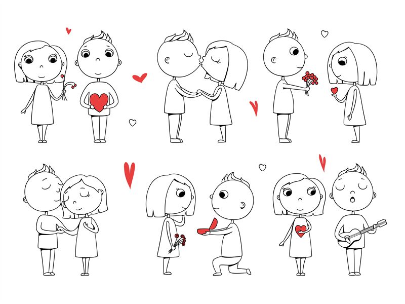 Premium Vector  Set bundle line art drawing simple couple love