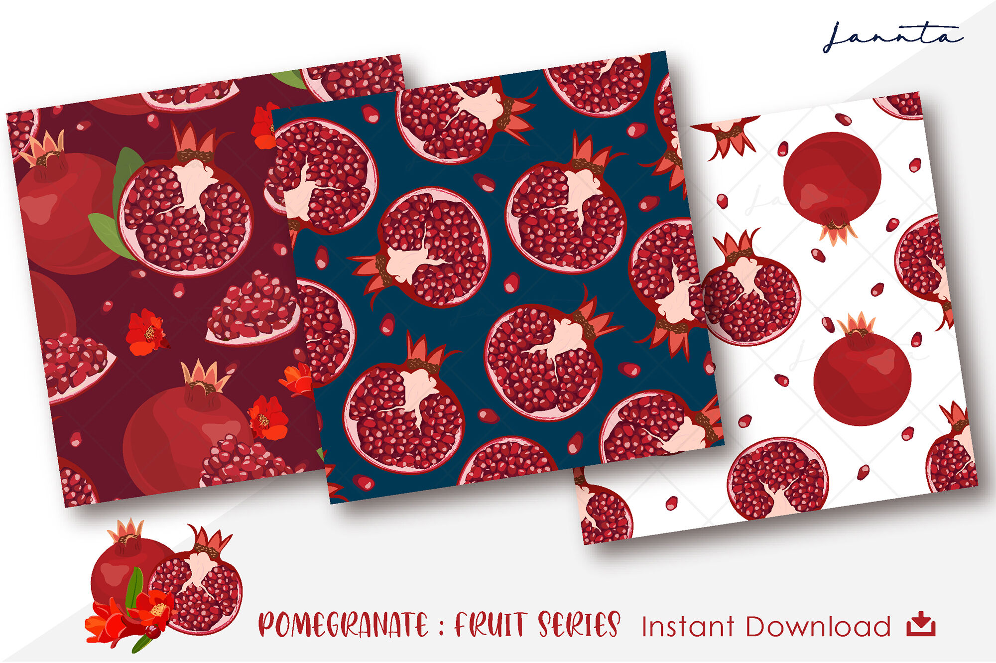 Pomegranate Fruit Seamless Pattern Background By JANNTA | TheHungryJPEG