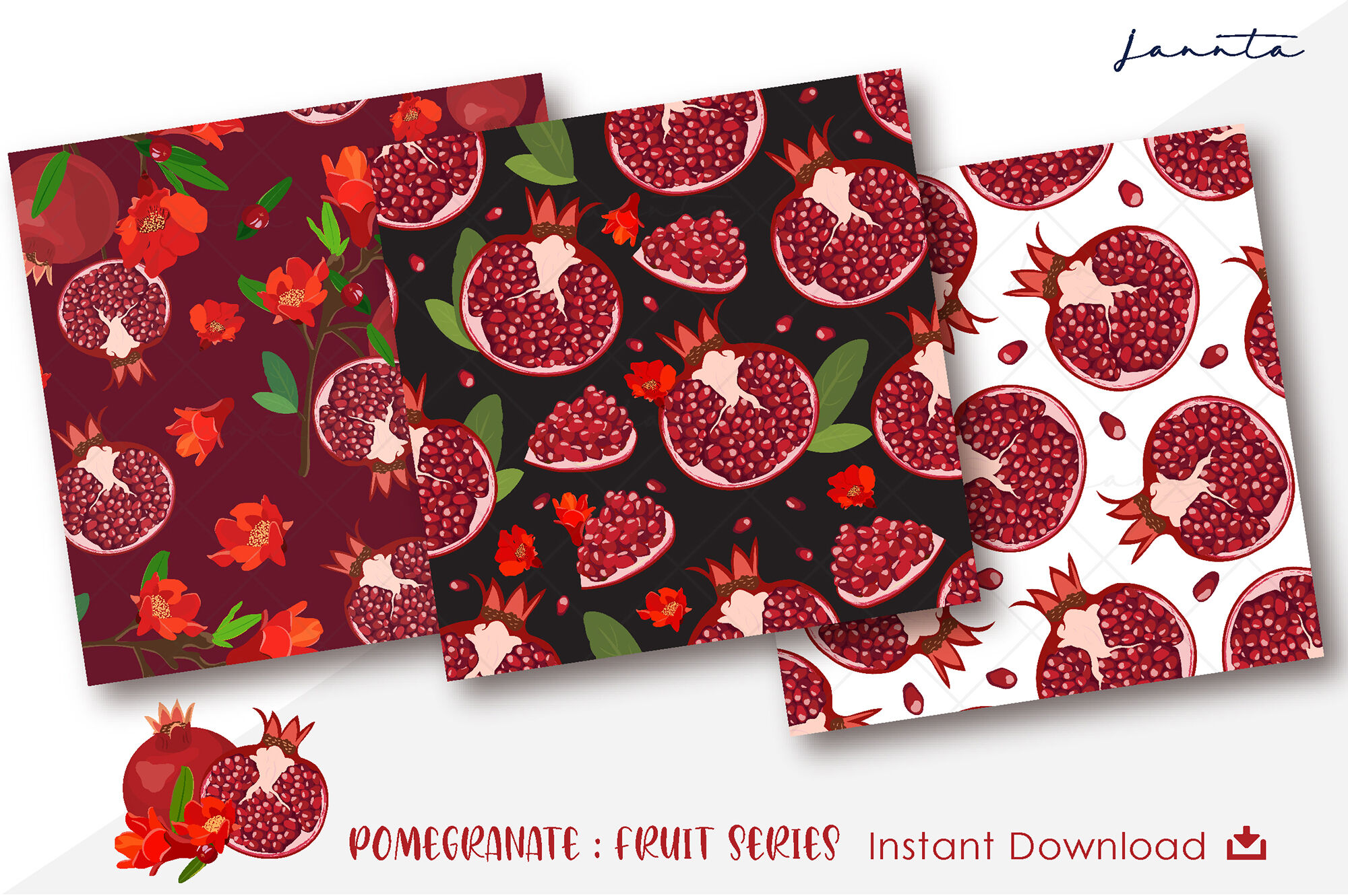 Pomegranate Fruit Seamless Pattern Background By JANNTA | TheHungryJPEG