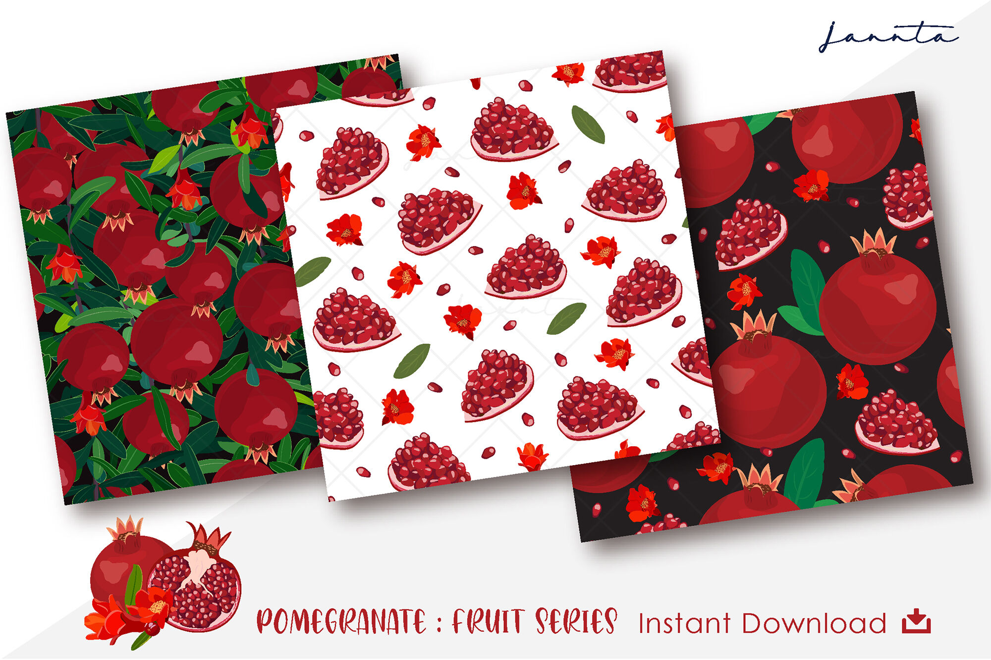 Pomegranate Fruit Seamless Pattern Background By JANNTA | TheHungryJPEG