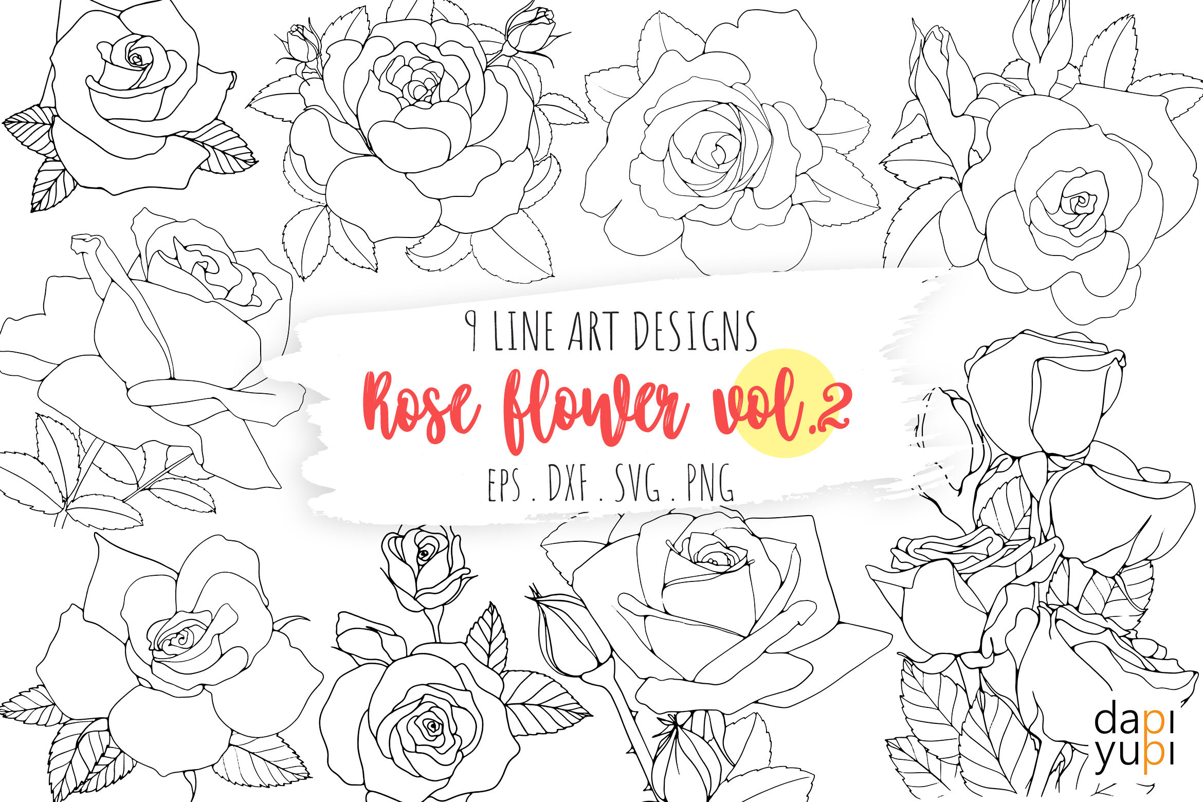 Rose Flower Line Art Svg Graphic Vol 2 By Dapiyupi Thehungryjpeg Com