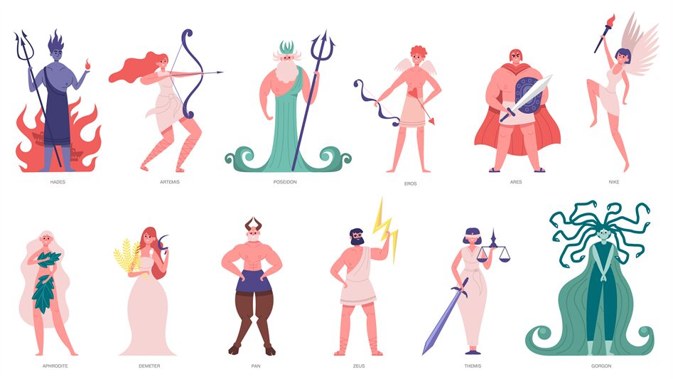 Greek gods and goddess. Olympic cartoon gods and heroes, poseidon, had By  WinWin_artlab | TheHungryJPEG