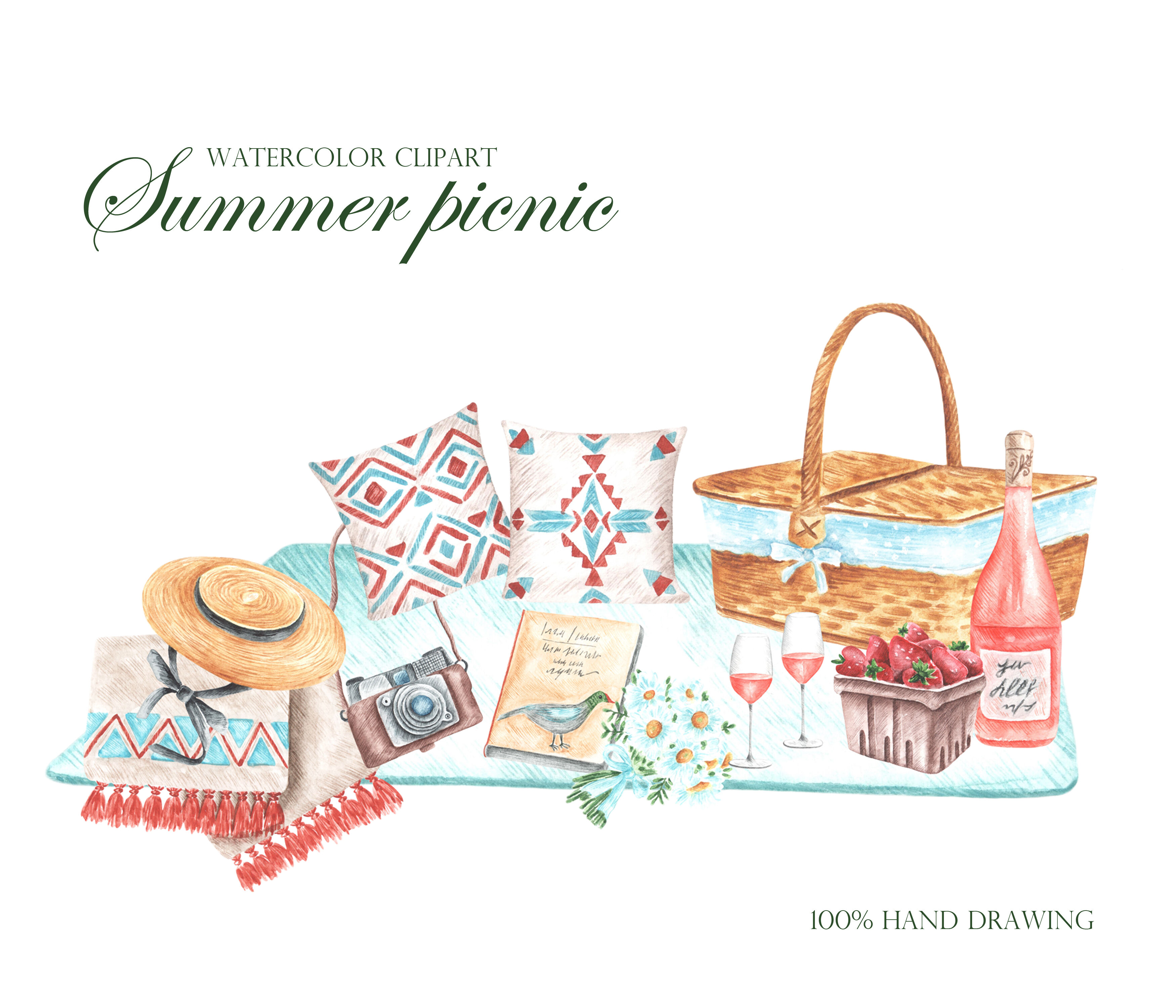 Picnic Watercolor Clipart Summer Picnic Clipart Picnic Basket By Illustrator Sabina Z Thehungryjpeg Com