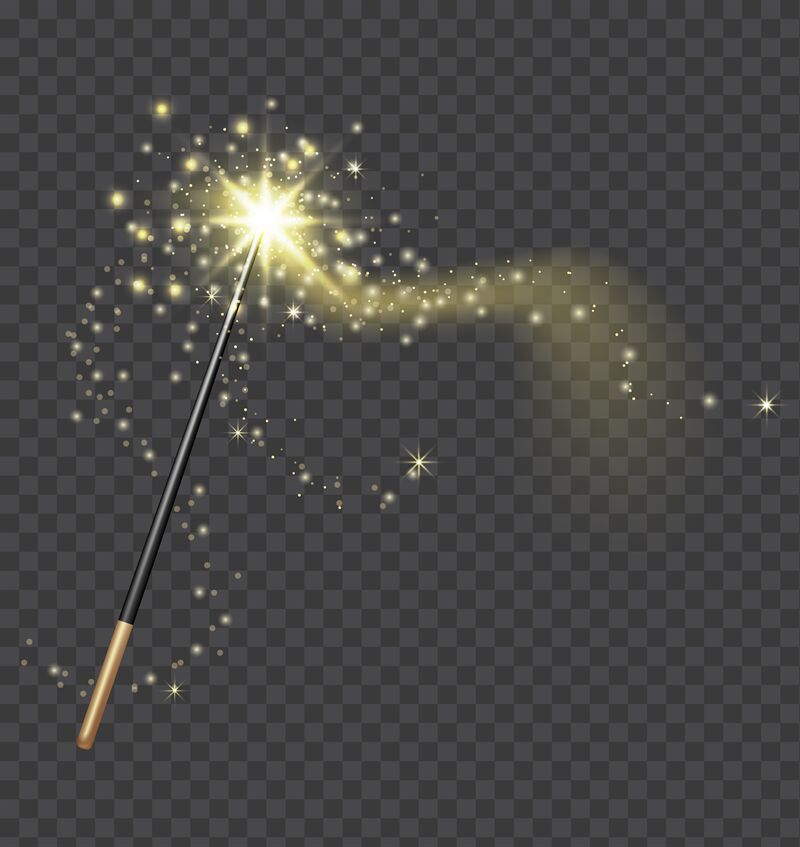 Magic wand. Realistic fairytale stick with golden sparkle trail. Fanta By  Tartila
