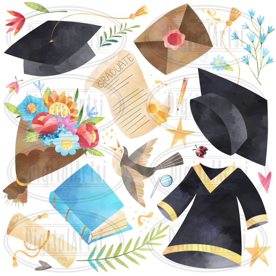 Watercolor Graduation Clipart By Digitalartsi 2765