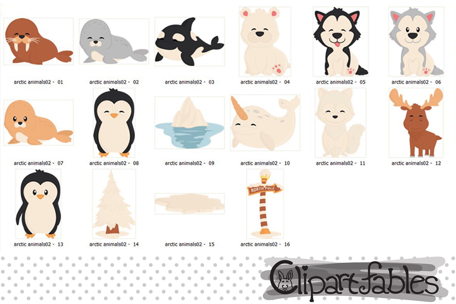 Cute ARCTIC ANIMALS clipart, North pole and sea By clipartfables |  TheHungryJPEG