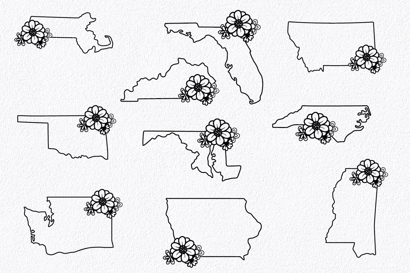 Download 50 States Svg Bundle Us States Floral Outline Bundle By Shannon Keyser Thehungryjpeg Com