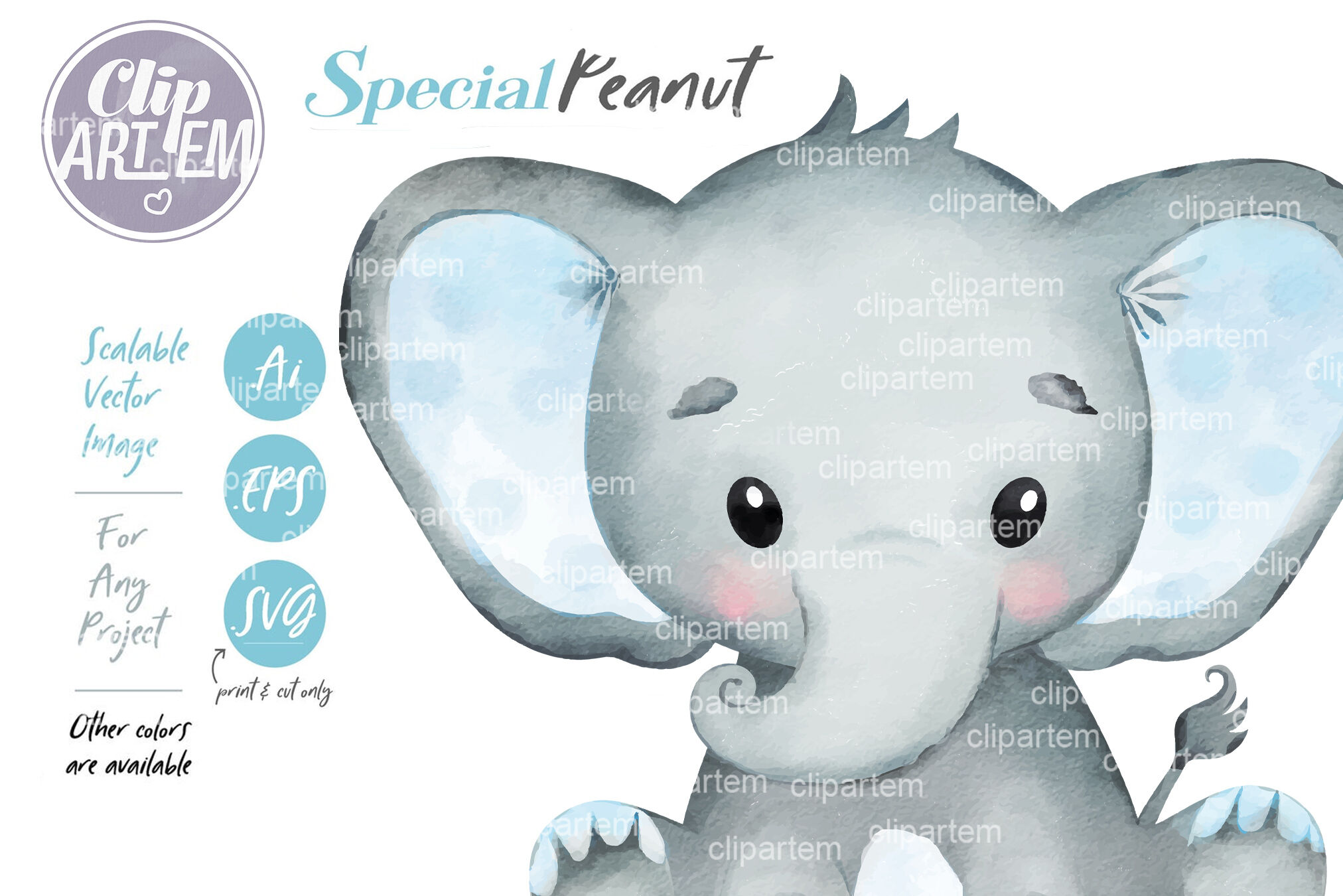 Download Special Peanut Blue Boy Elephant Svg Vector Watercolor Images By Clipartem Thehungryjpeg Com