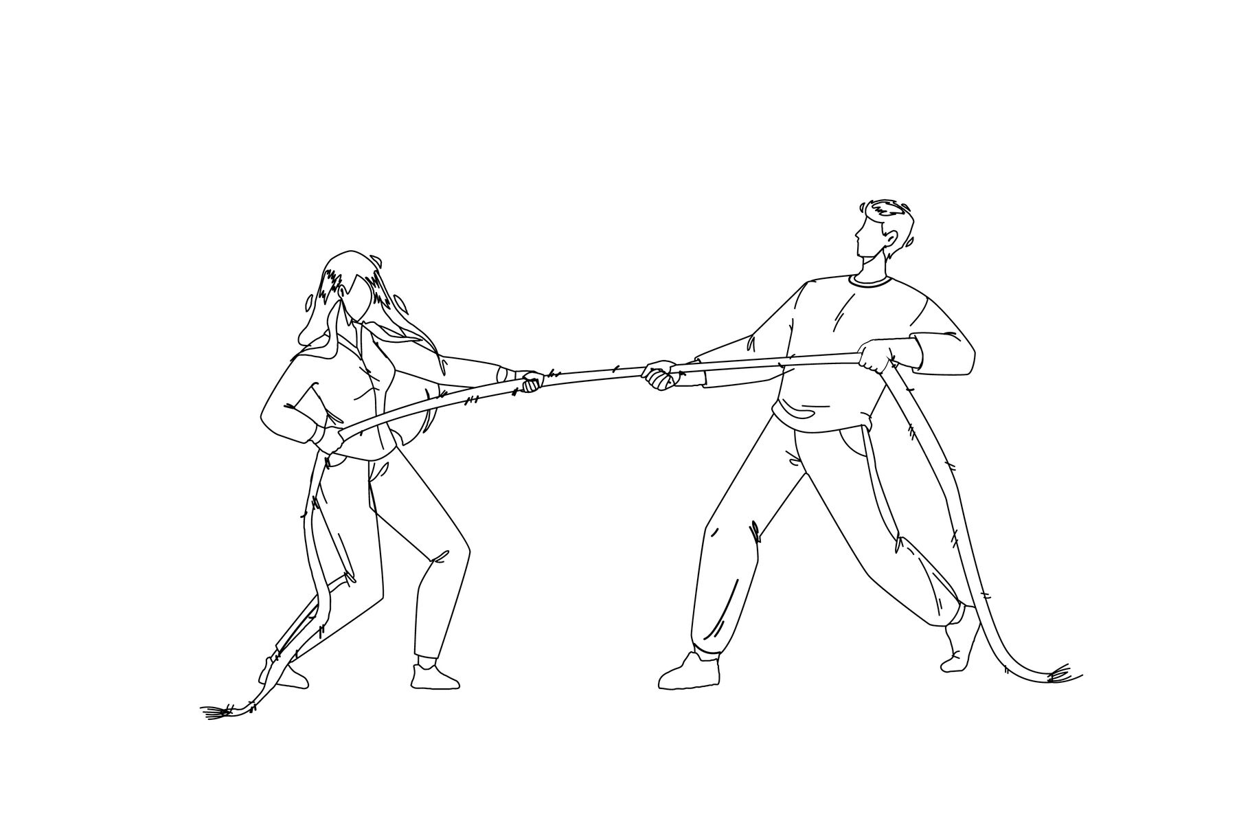 Pulling Rope Young Man And Woman Together Vector By sevector