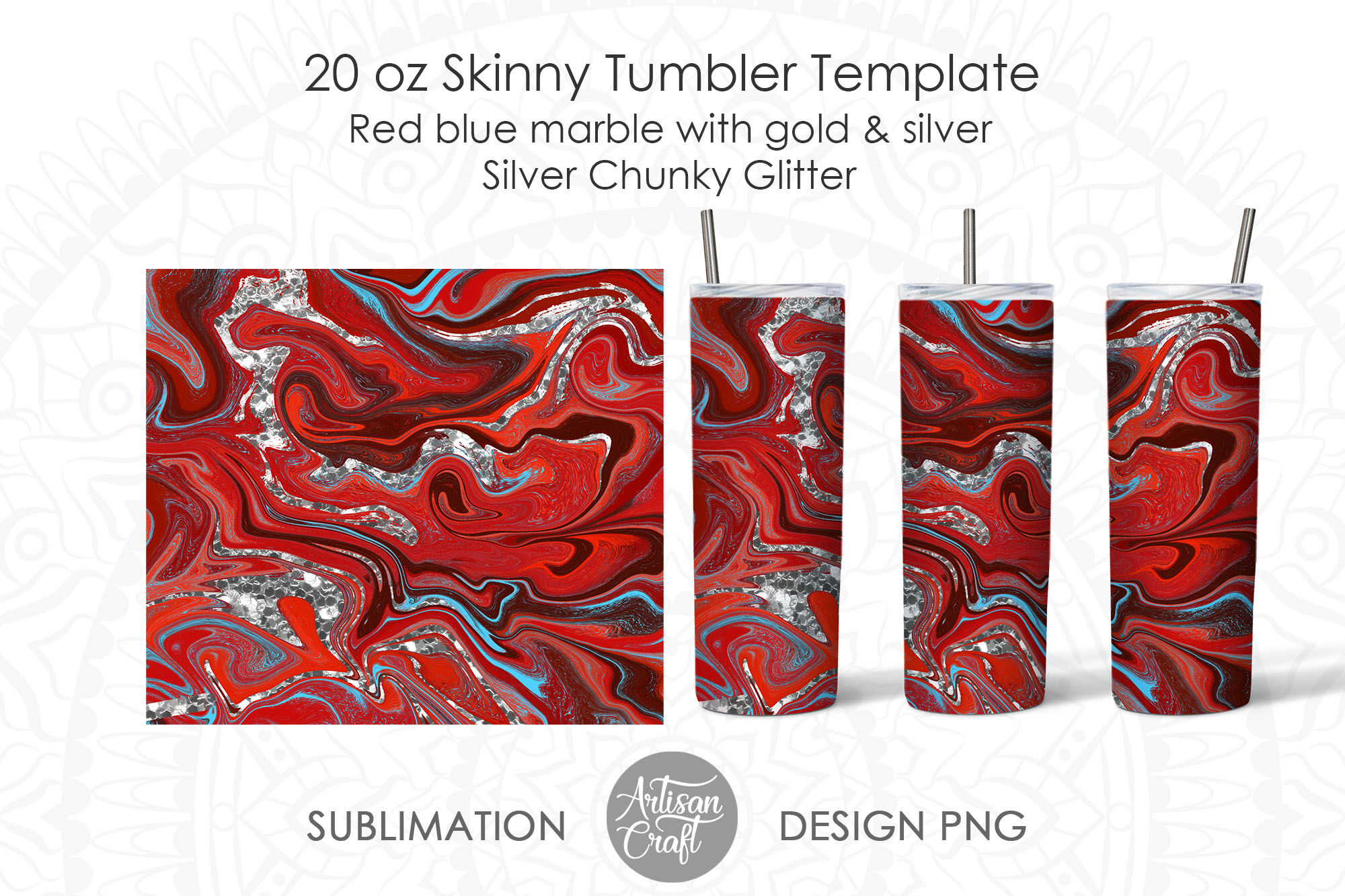 20 oz Red White Blue Glitter Tumbler Design