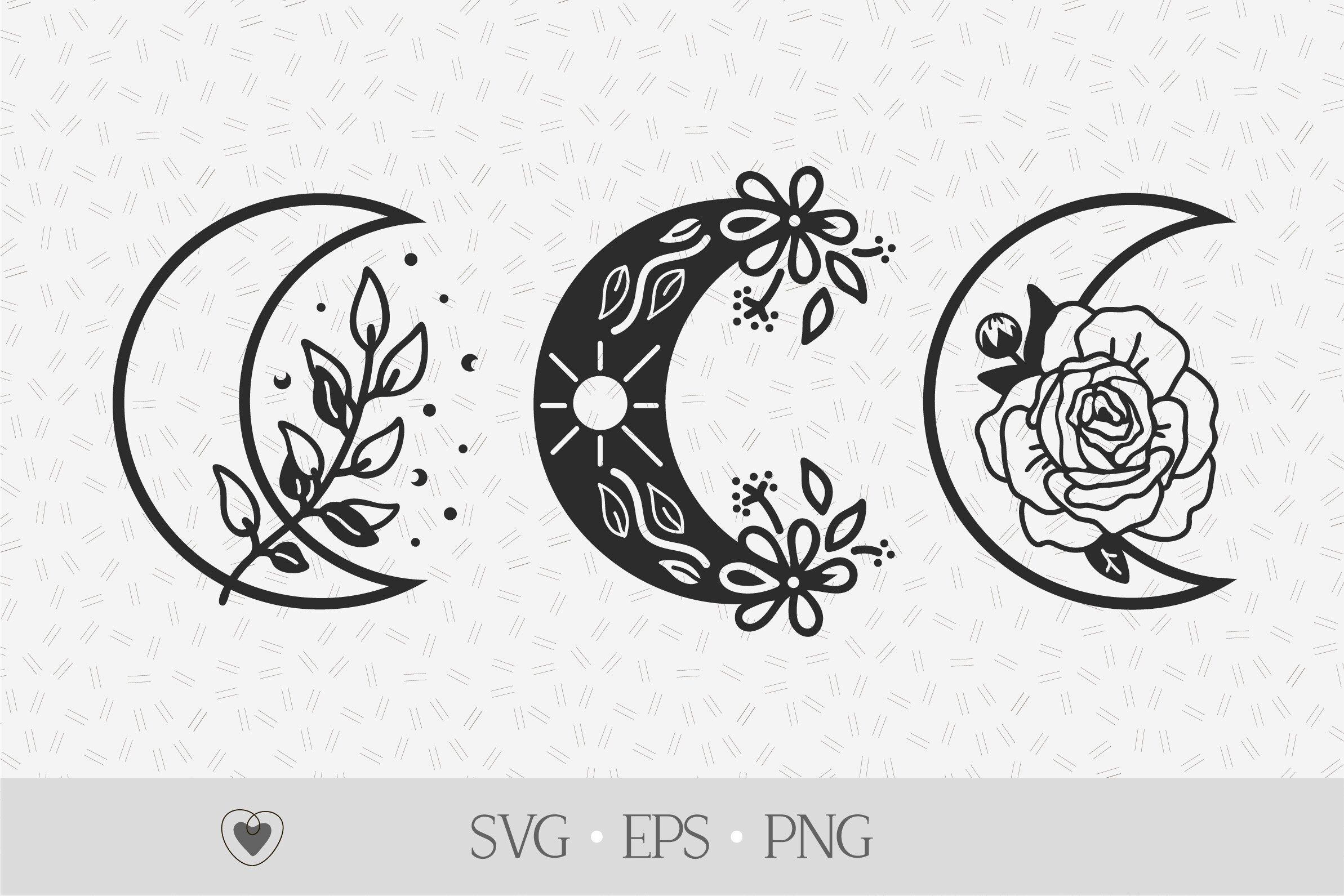 Download Floral Moon Svg Crescent Moon Svg Celestial Svg By Pretty Meerkat Thehungryjpeg Com