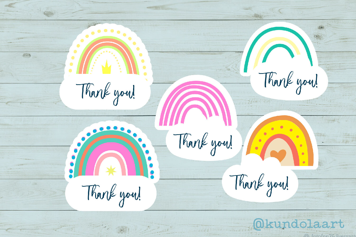 Thank you! Rainbow stickers. PNG. Digital and printed files. By  Klepsidra_day