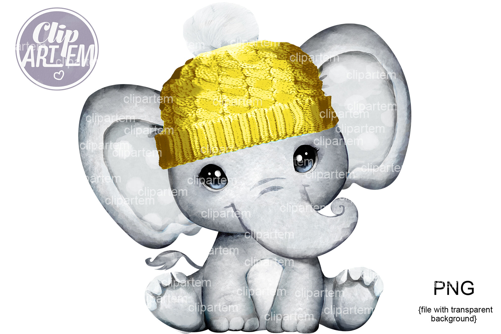 Cute Gender Neutral Baby Elephant in Hat, watercolor PNG clip art By  clipArtem | TheHungryJPEG