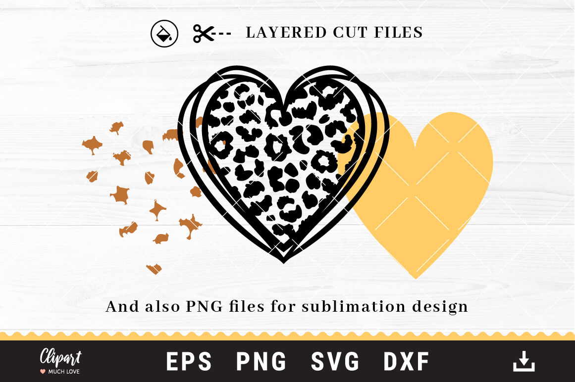 Leopard heart SVG, DXF, PNG. Leopard print cut files By decobrush