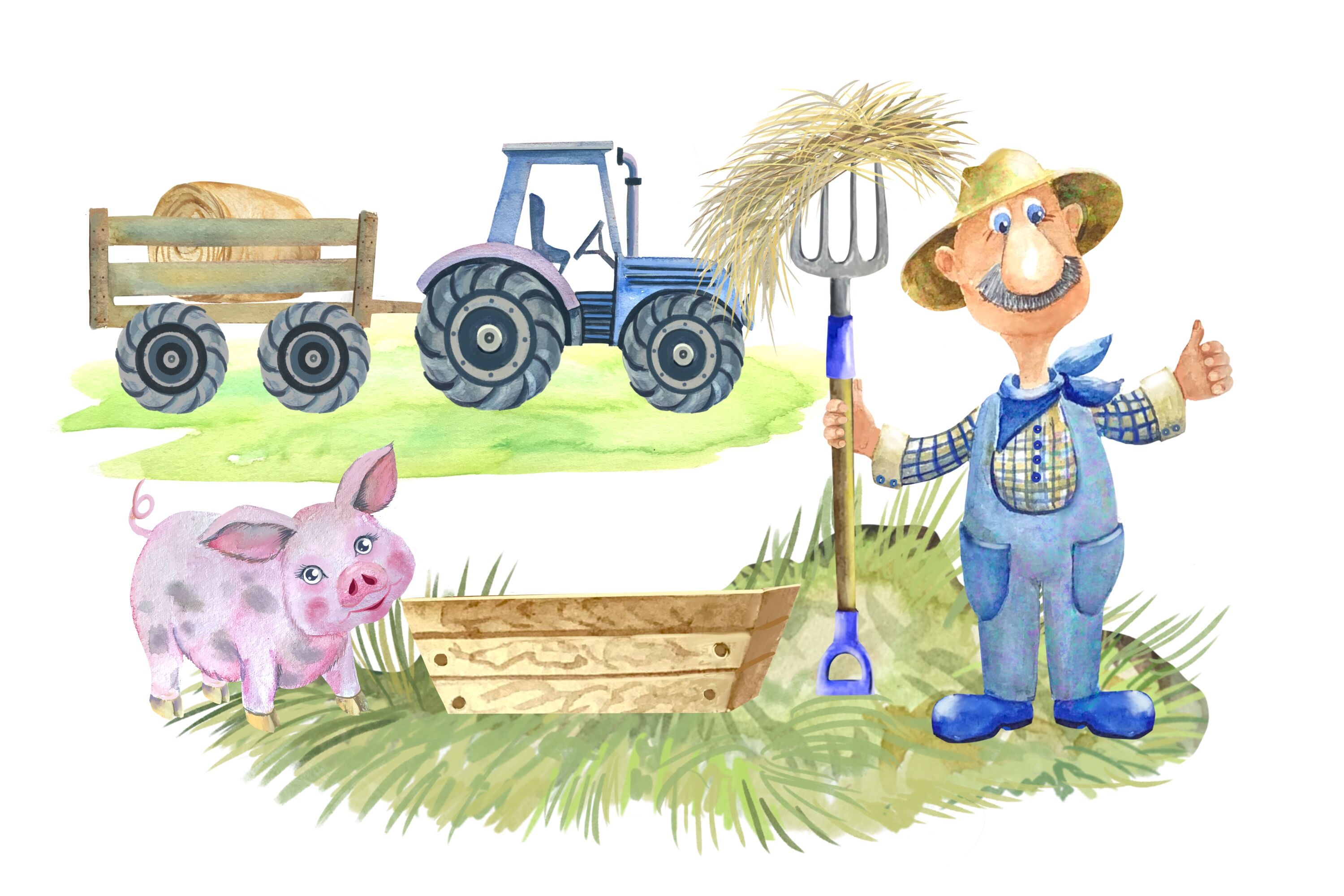 Download Farm Funny Animals Watercolor Clipart By Marine Universe Thehungryjpeg Com