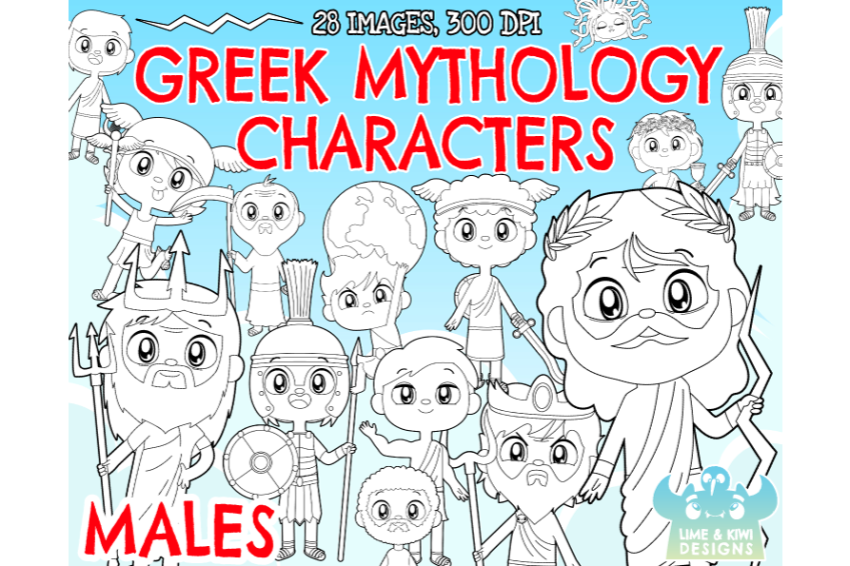 Greek Mythology Characters - Males Digital Stamps By Lime and Kiwi