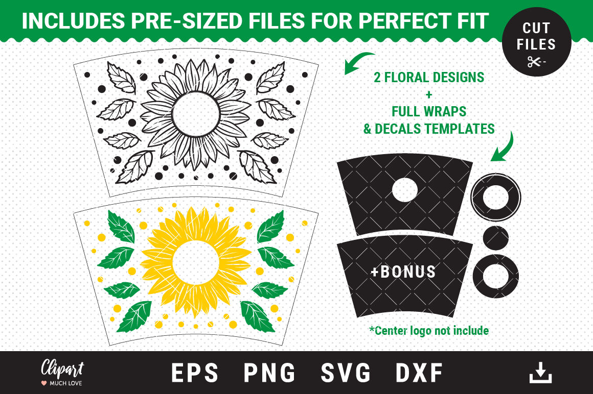 Download Full Pre Sized Wrap Venti Cold Cup 24 Oz Sunflower Svg Cut Files By Decobrush Thehungryjpeg Com