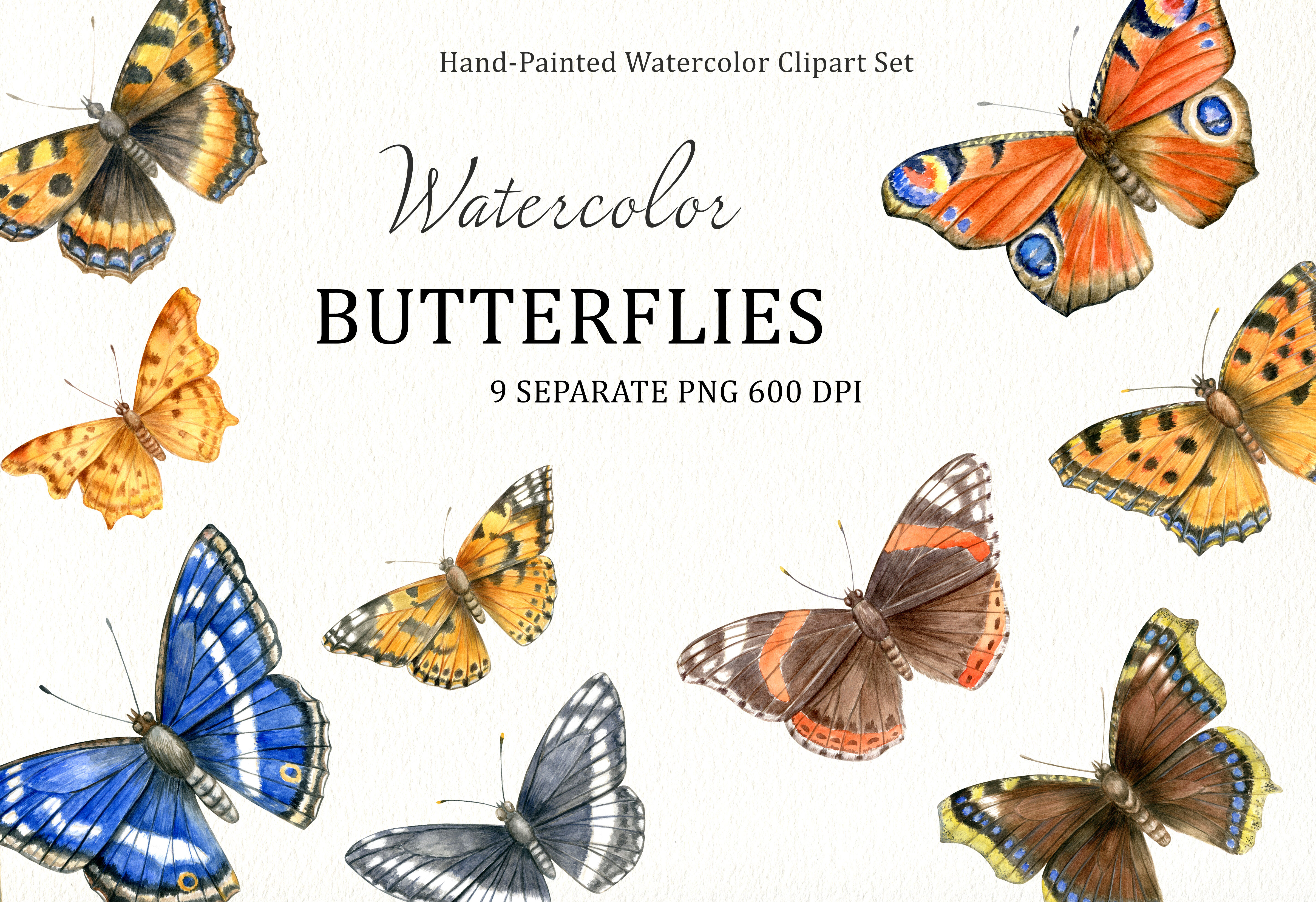 scrapbooking PNG Individual vintage style butterfly clip art for wall art Watercolor hand drawn tropical butterflies clipart wall print