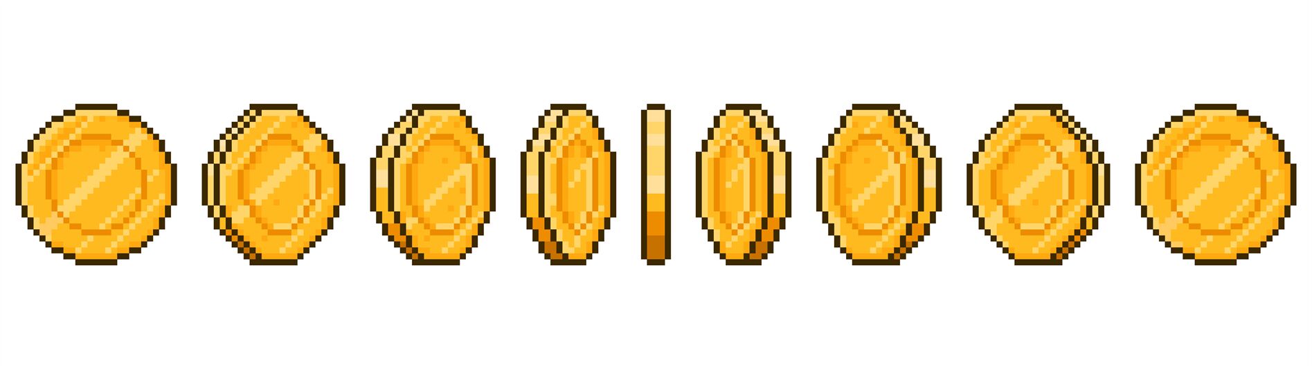 Pixel art coin animation. Game ui golden coins rotation stages, pixel By  WinWin_artlab