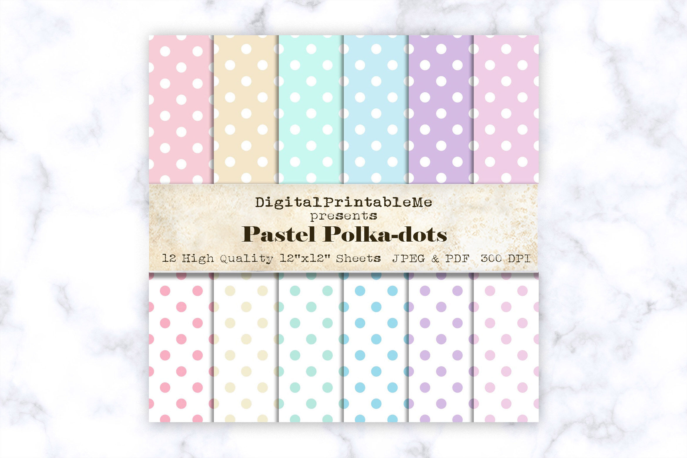 Pastel Polka dot digital paper, dot pattern, 12