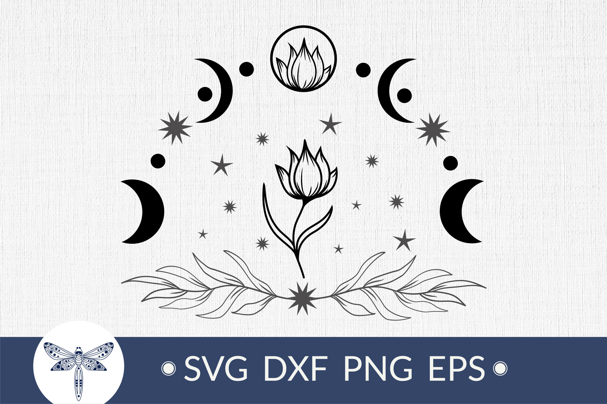 Moon Phases Svg Crescent Boho Floral Moon Svg Files For Cricut Clipart ...
