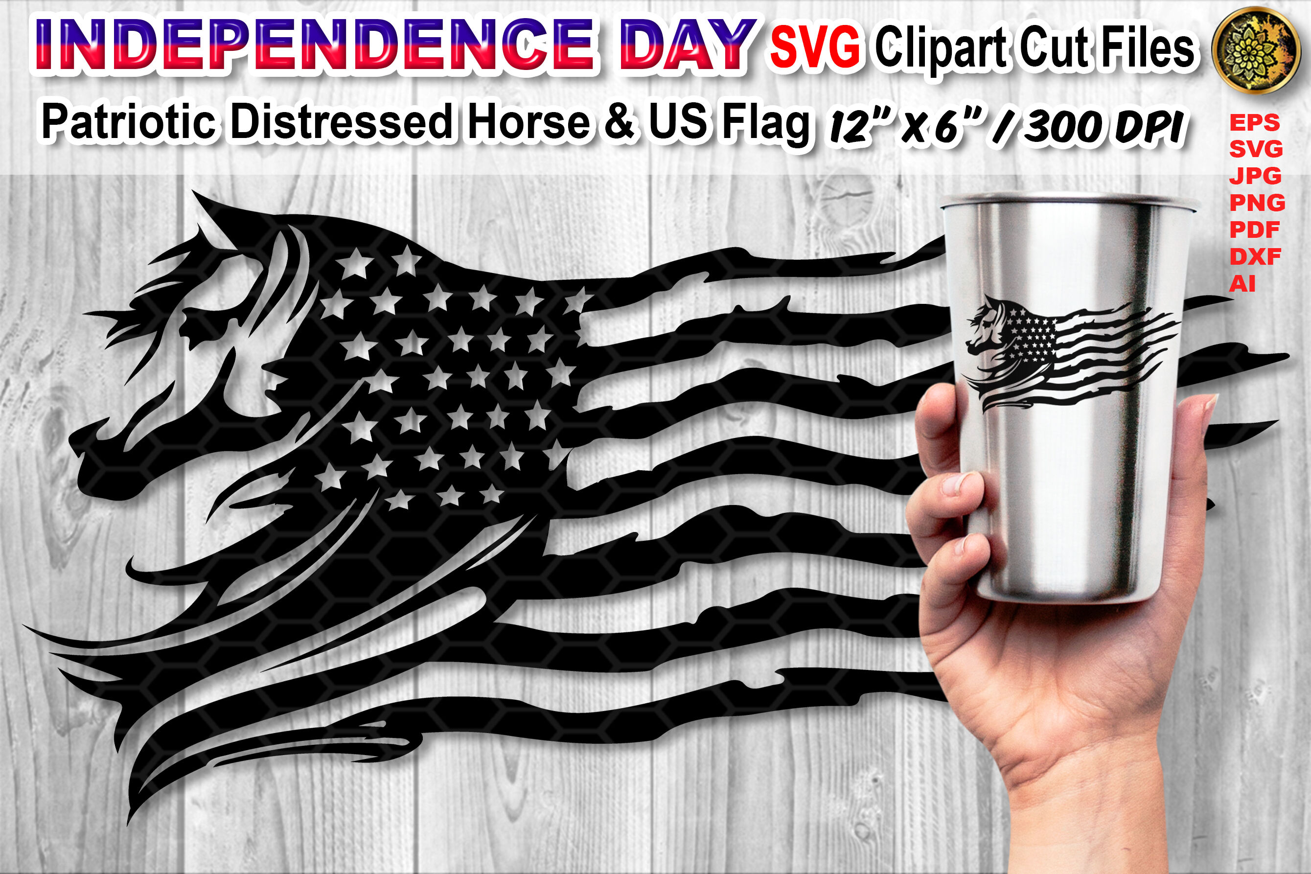 Download Distressed Us Flag Svg Cutfiles With Animal Theme Horse By Mandala Creator Thehungryjpeg Com