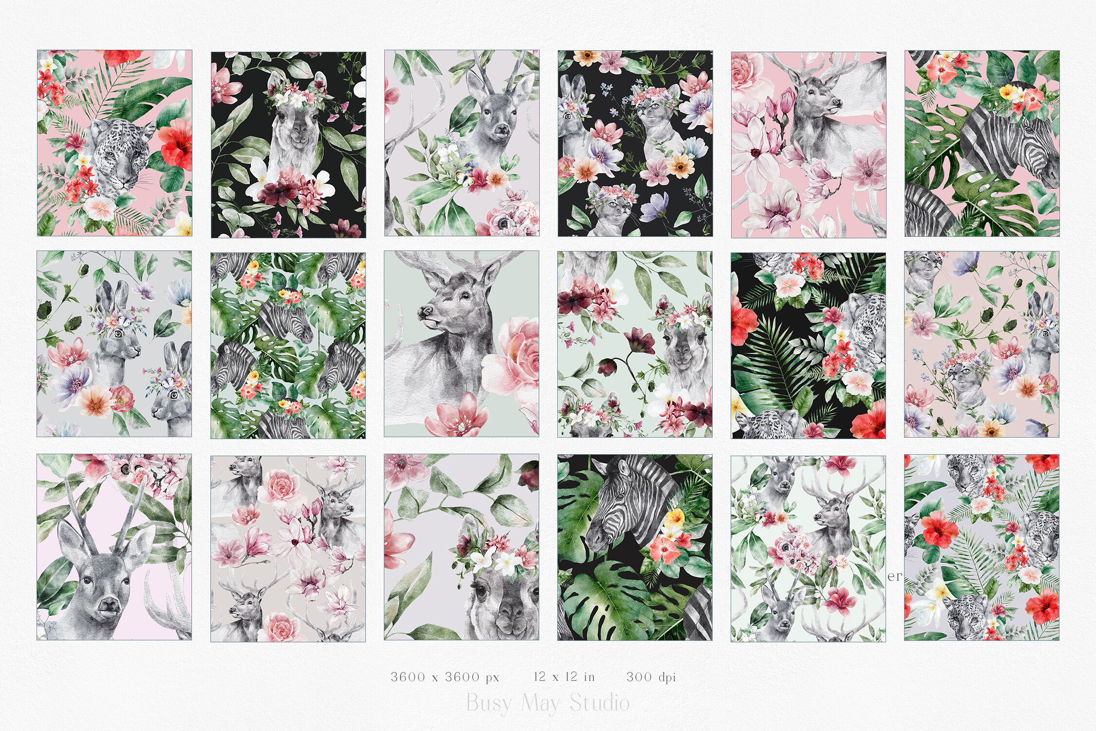 Download Animals And Flowers Seamless Patterns Summer Patterns By Busy May Studio Thehungryjpeg Com