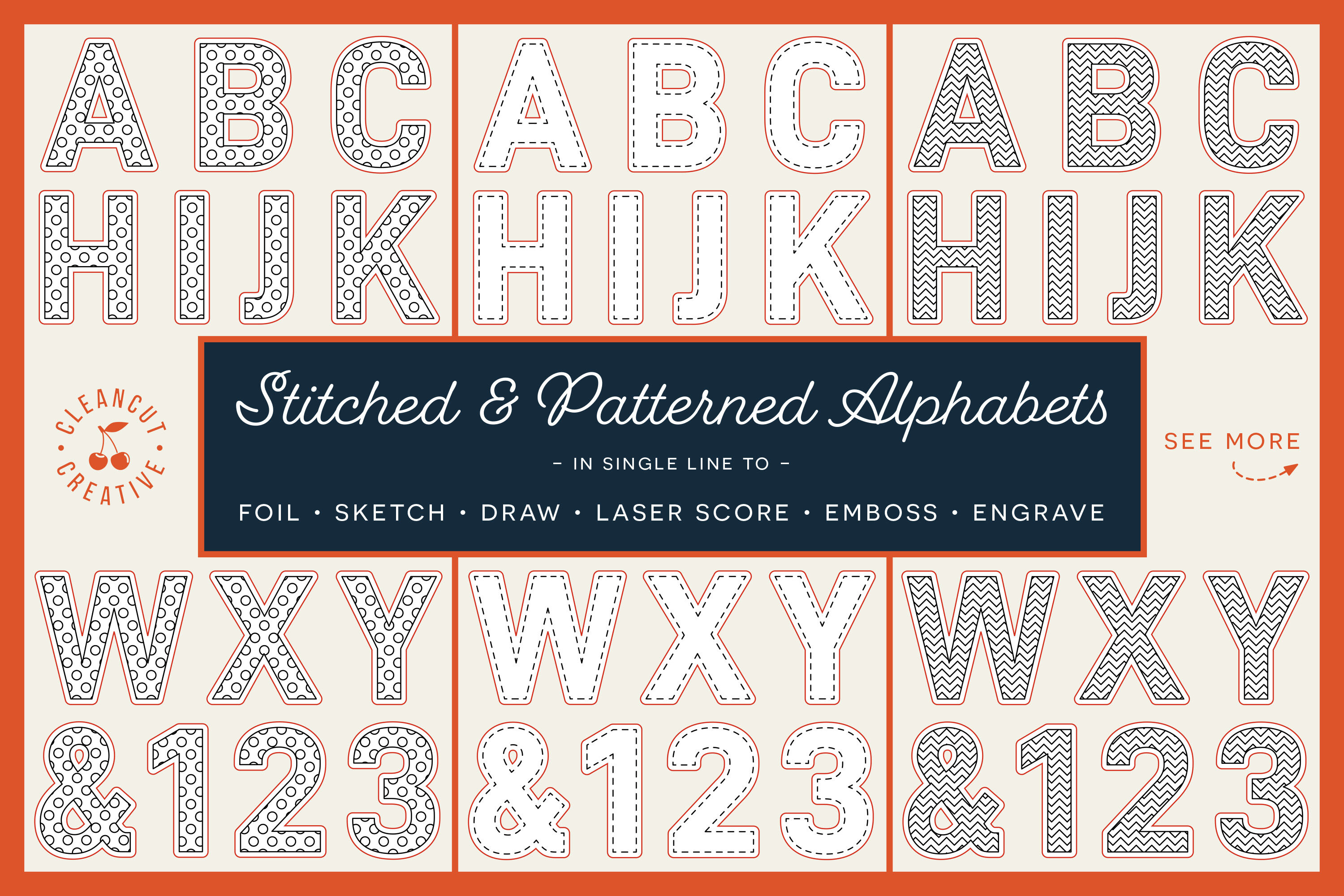 SVG Alphabet for foiling Stitched and Patterned Letters | single line By  CleanCutCreative | TheHungryJPEG
